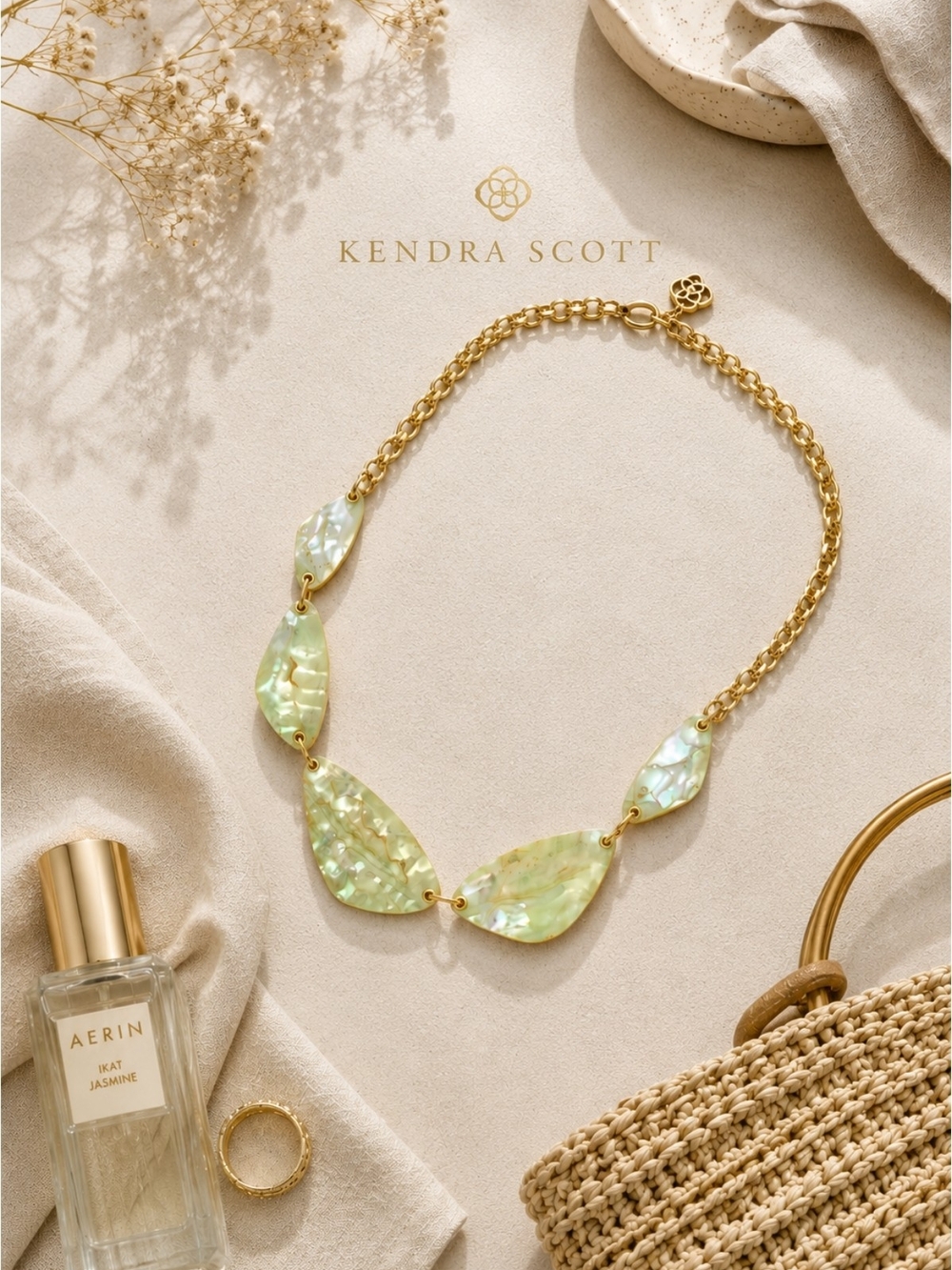 EUC Kendra Scott McKenna Iridescent White Abalone Statement Necklace in Gold
